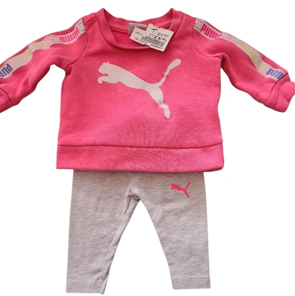 Puma‎ Outfit Newborn Sweatshirt And Pants Pink And Gray - Picture 10 of 15